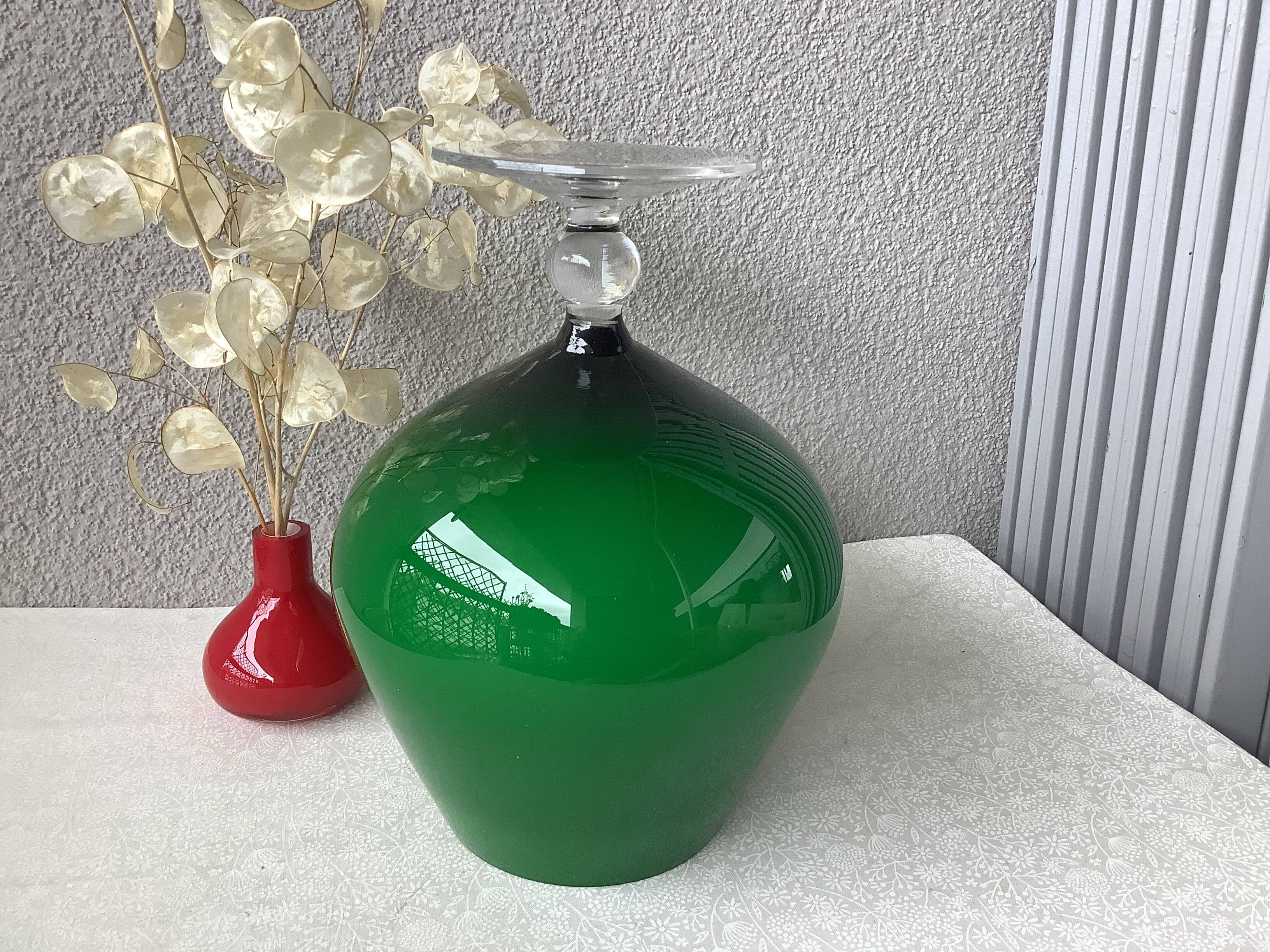 Italian vase on pedestal stem in opal glass - XXL size