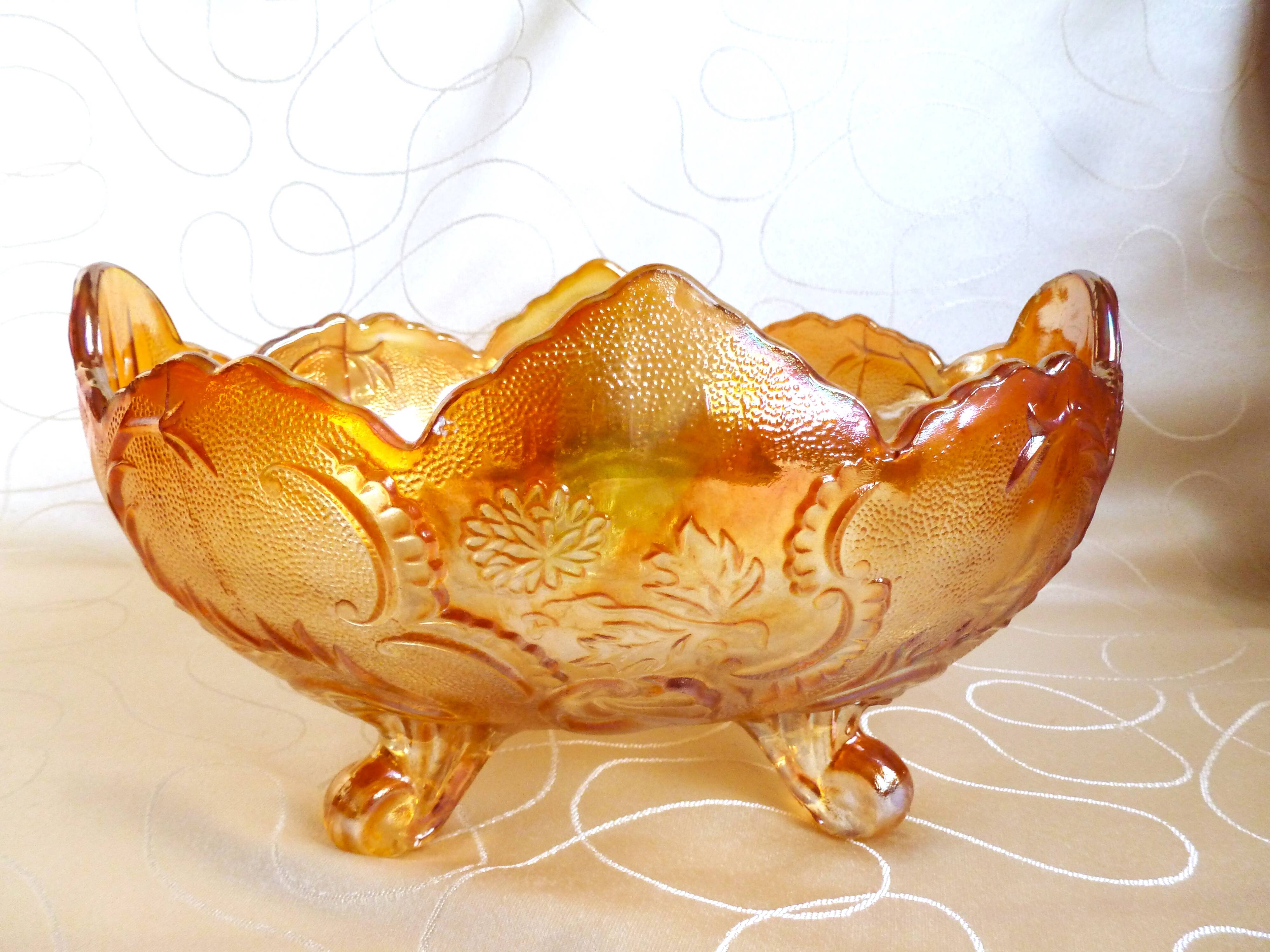 Glass fruit basket, Inwald Carnival molded glass bowl.