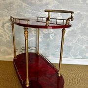 Cherry-red bar cart by Aldo Tura, Italy, 1960s, Hollywood Regency