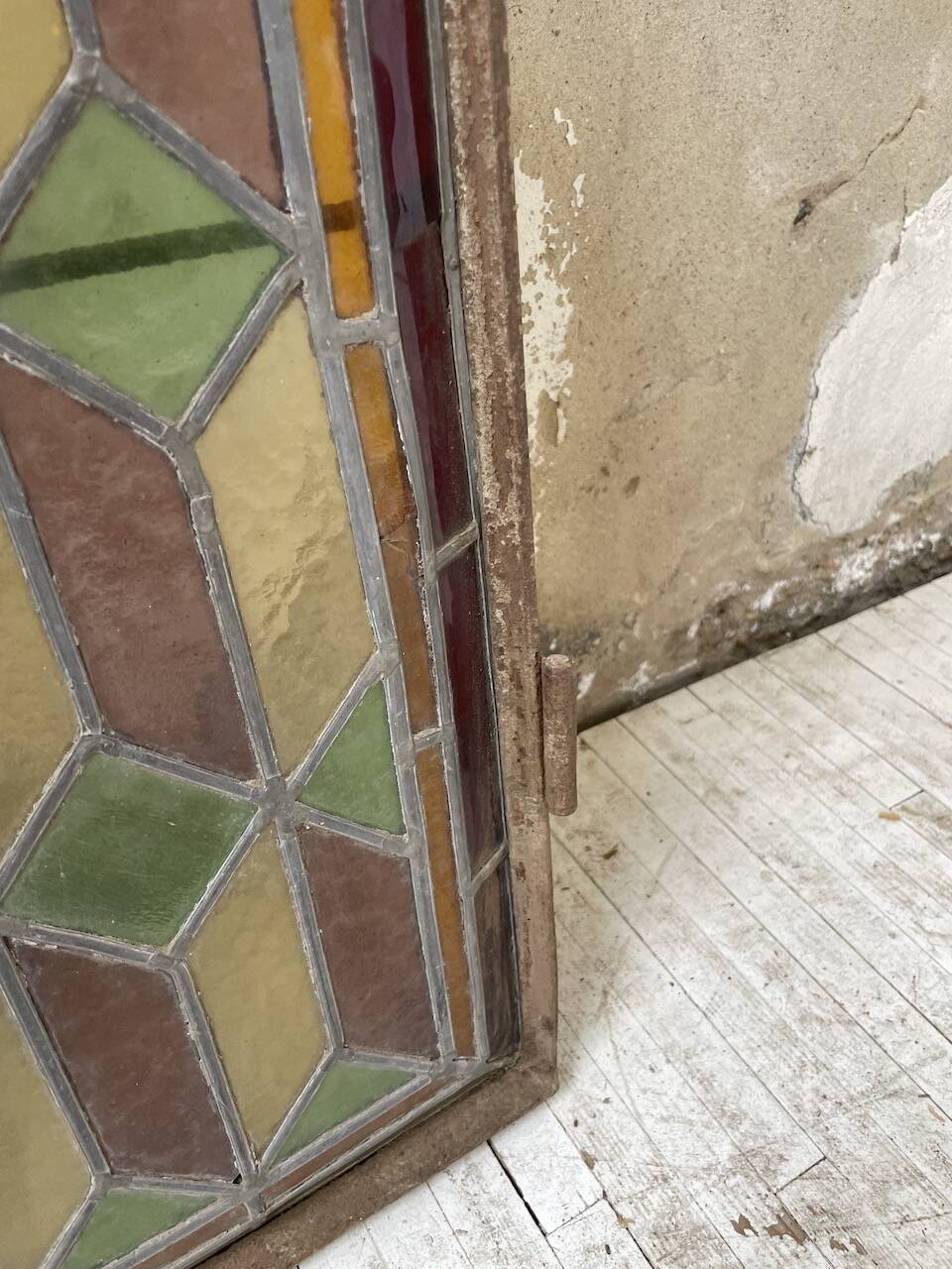 Old stained glass window in metal and glass 1900