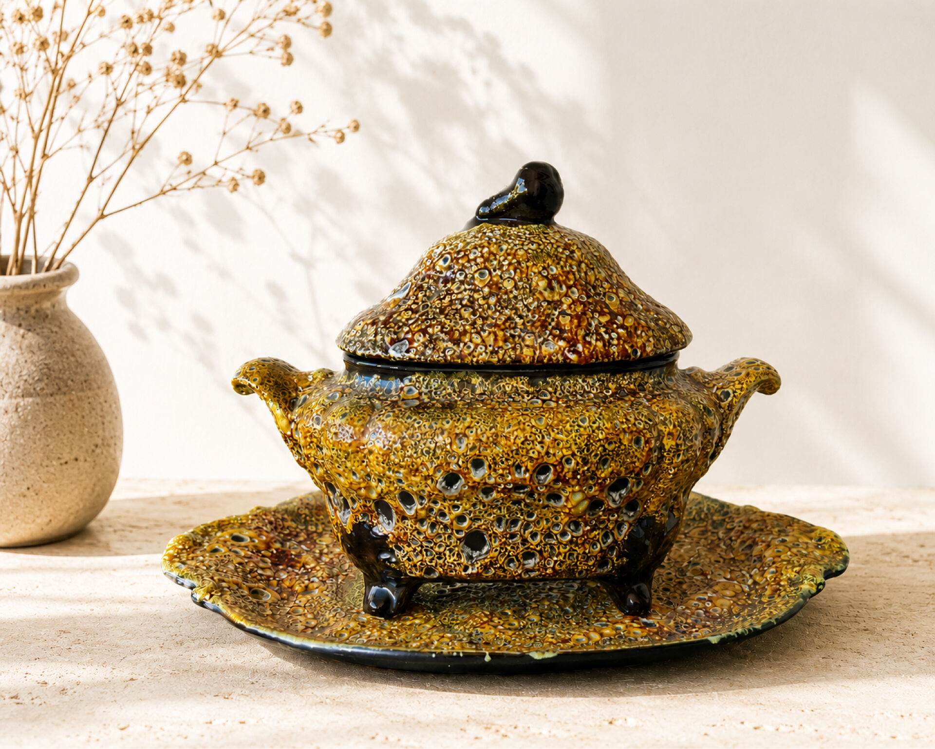 Soup tureen Émaux des Dunes and its tray