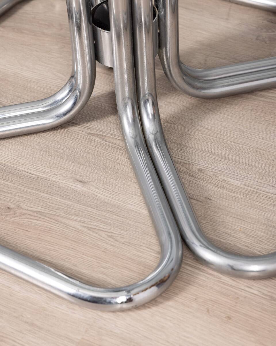 70s vintage square table in chromed metal and glass italian design