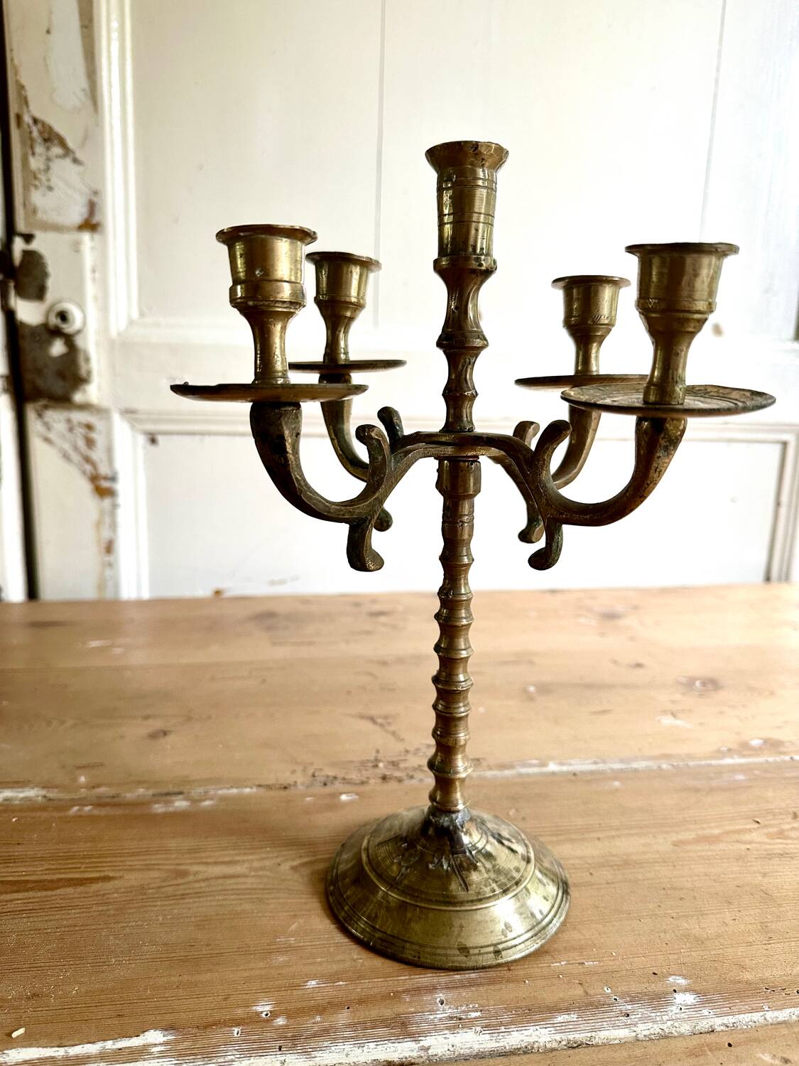 Five-branched brass candlestick