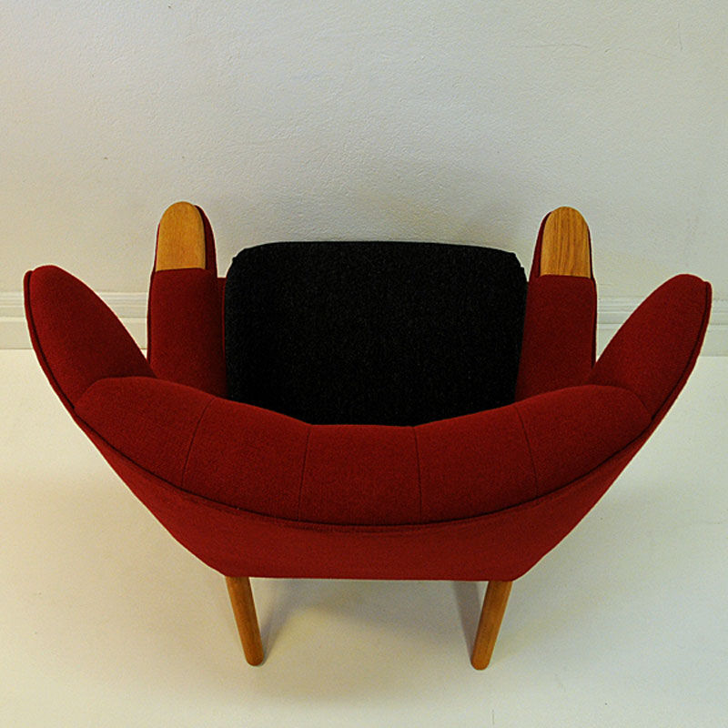 Red and massive Wingback armchair from around 1950`s, Scandinavian