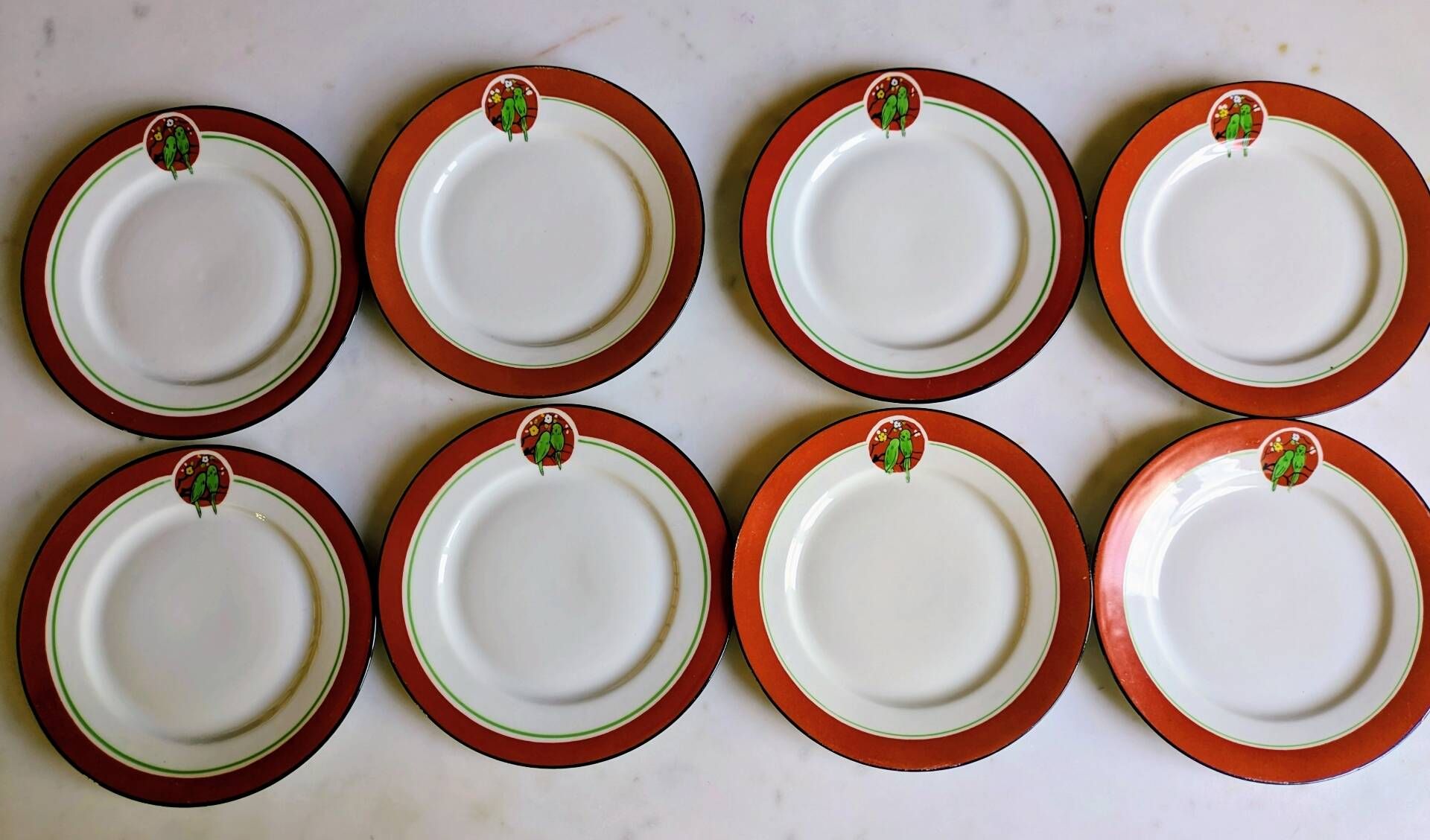 Art Deco dessert plates Henri Delcourt / Boulogne sur Mer / parakeet