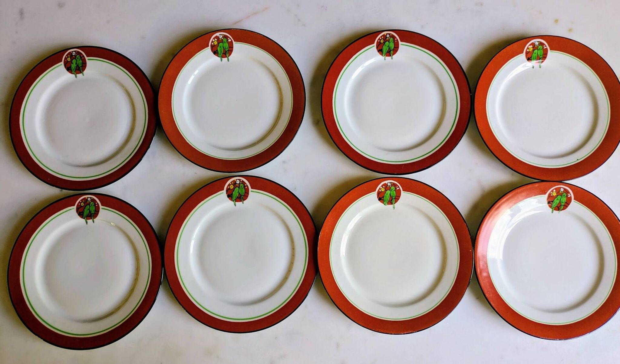 Art Deco dessert plates Henri Delcourt / Boulogne sur Mer / parakeet