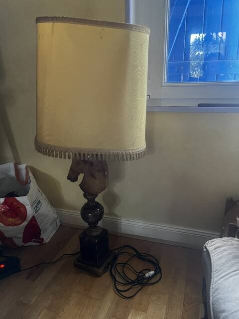 large alabaster lamp sculpted in the shape of a chess horse head 1960.