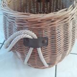 Old rattan basket. round with 2 rope handles.