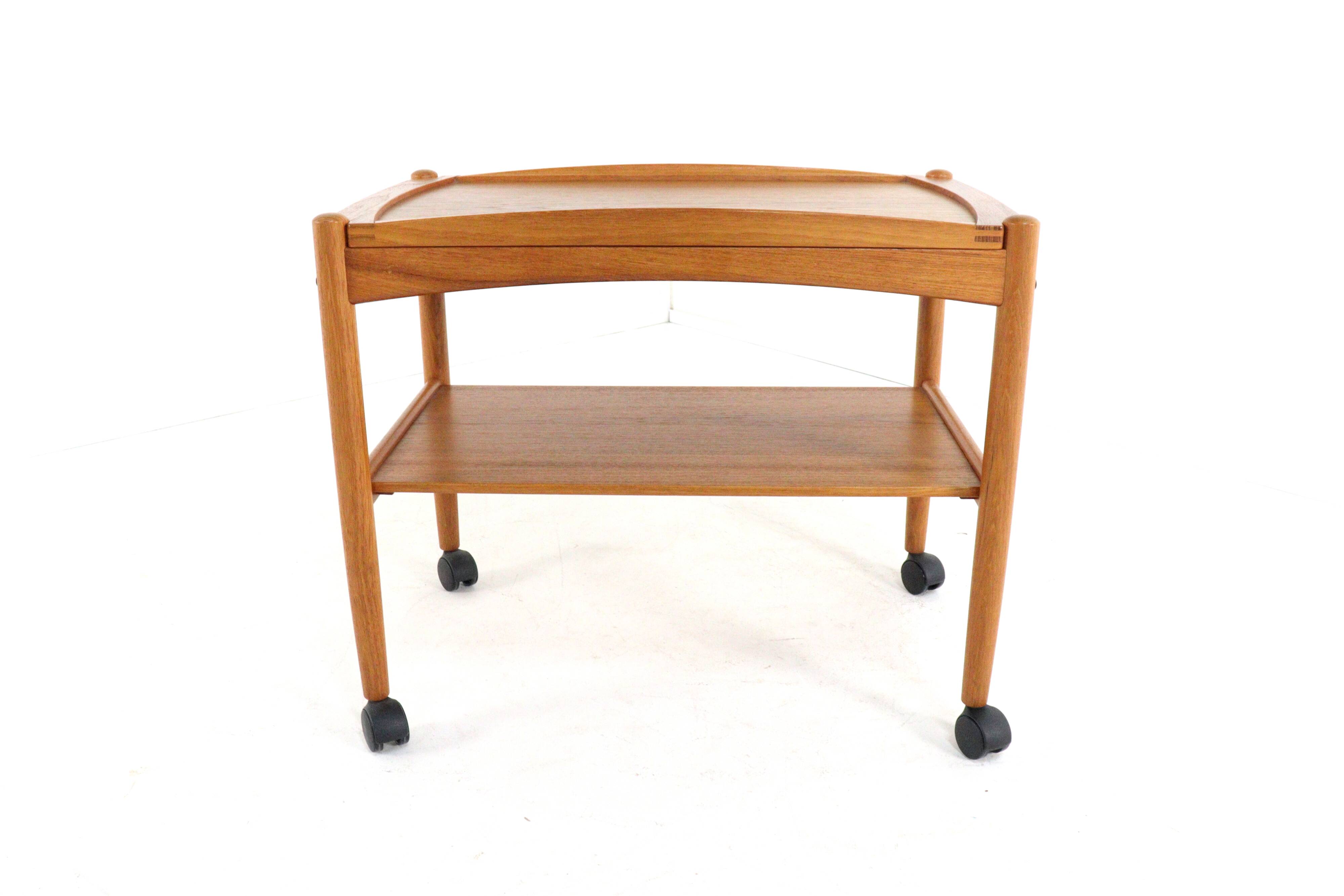Poul Hundevad danish teak trolley with removable tray mid century modern