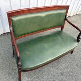 Empire style bench in mahogany and green leather