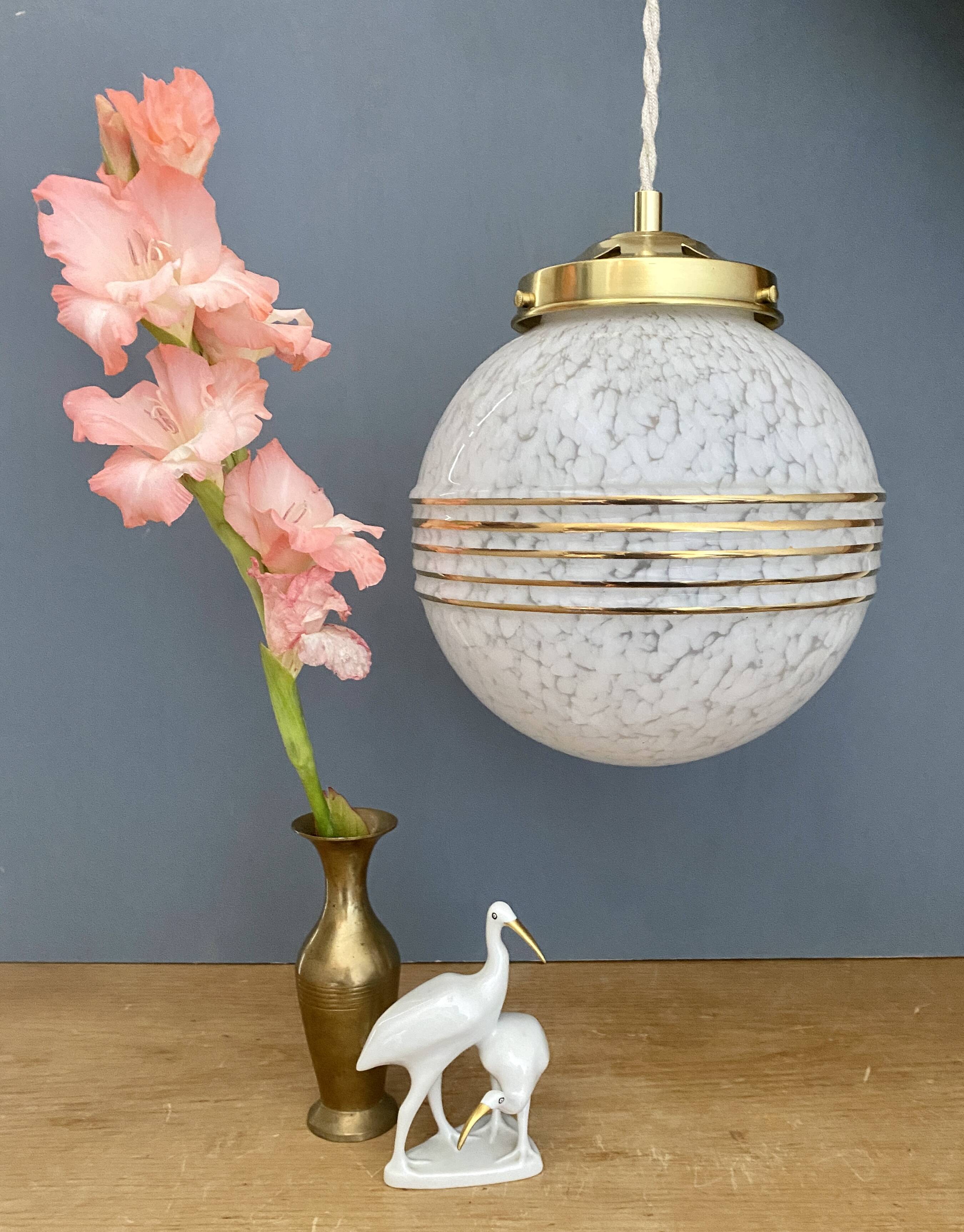 Vintage white Clichy glass globe pendant light