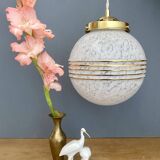 Vintage white Clichy glass globe pendant light