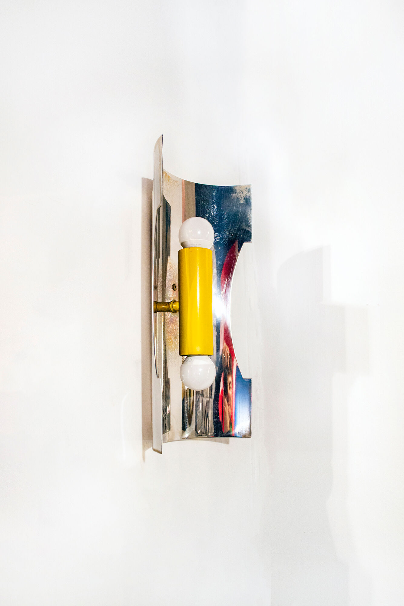 Space age wall lamp two lights yellow steel and lacquered metal ITalia 60s