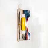 Space age wall lamp two lights yellow steel and lacquered metal ITalia 60s