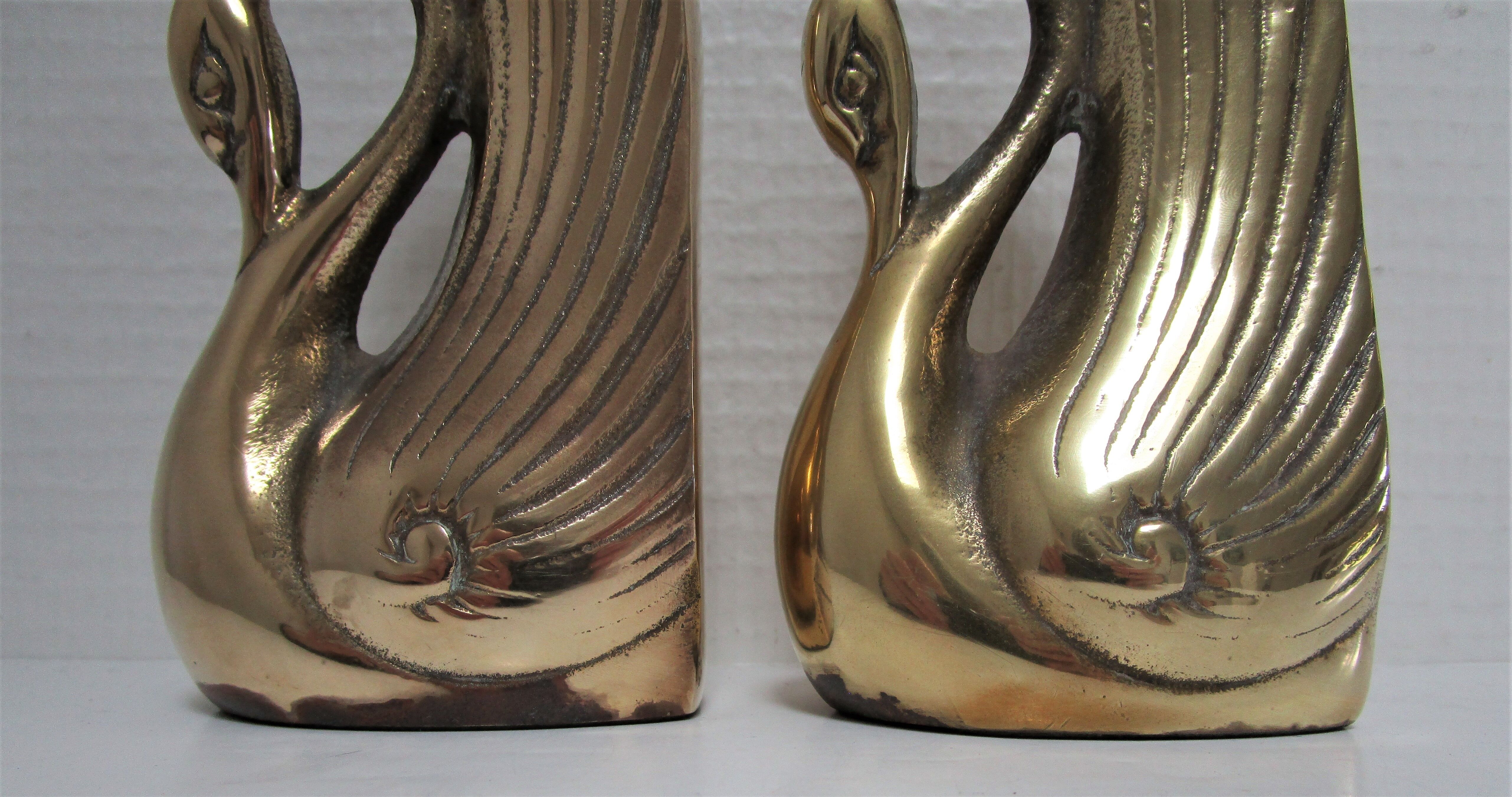 Pair of bookends vintage brass swans