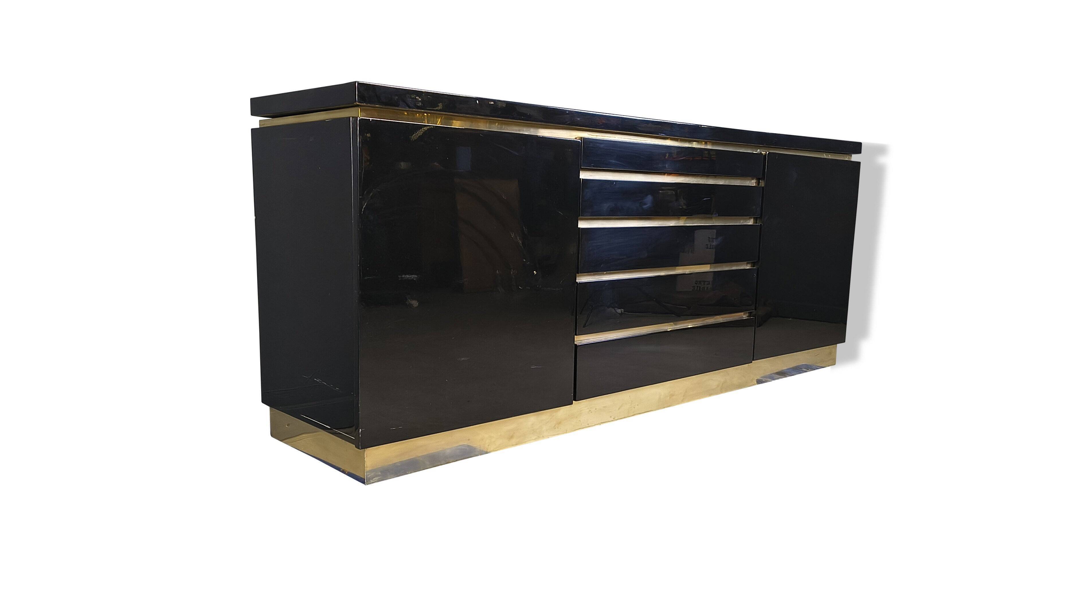 Brass and lacquer sideboard by Jean Claude Mahey, 1970s