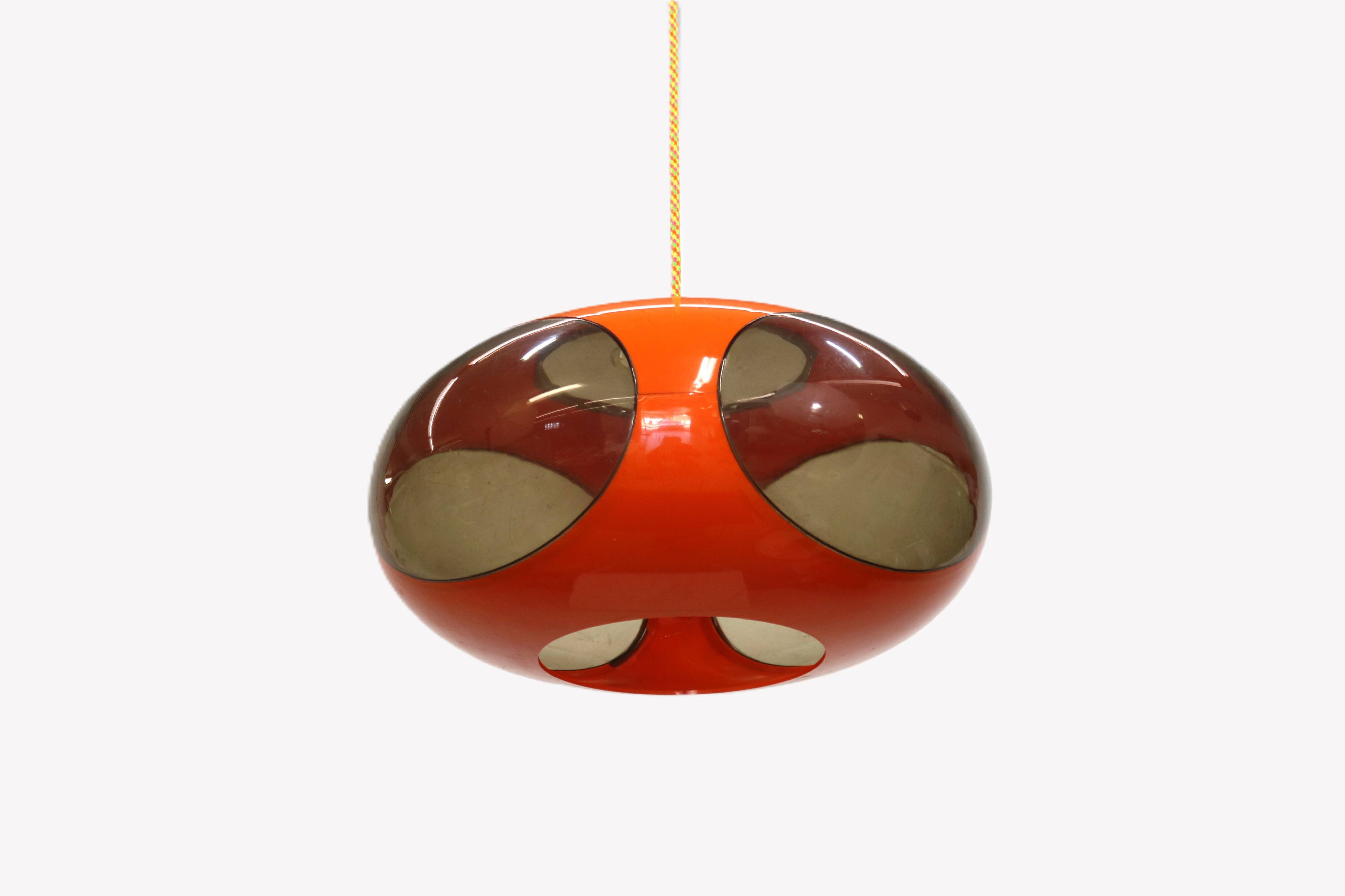 Massive Belgium Space Age UFO Lamp, Orange Mid-Century Modern Lighting