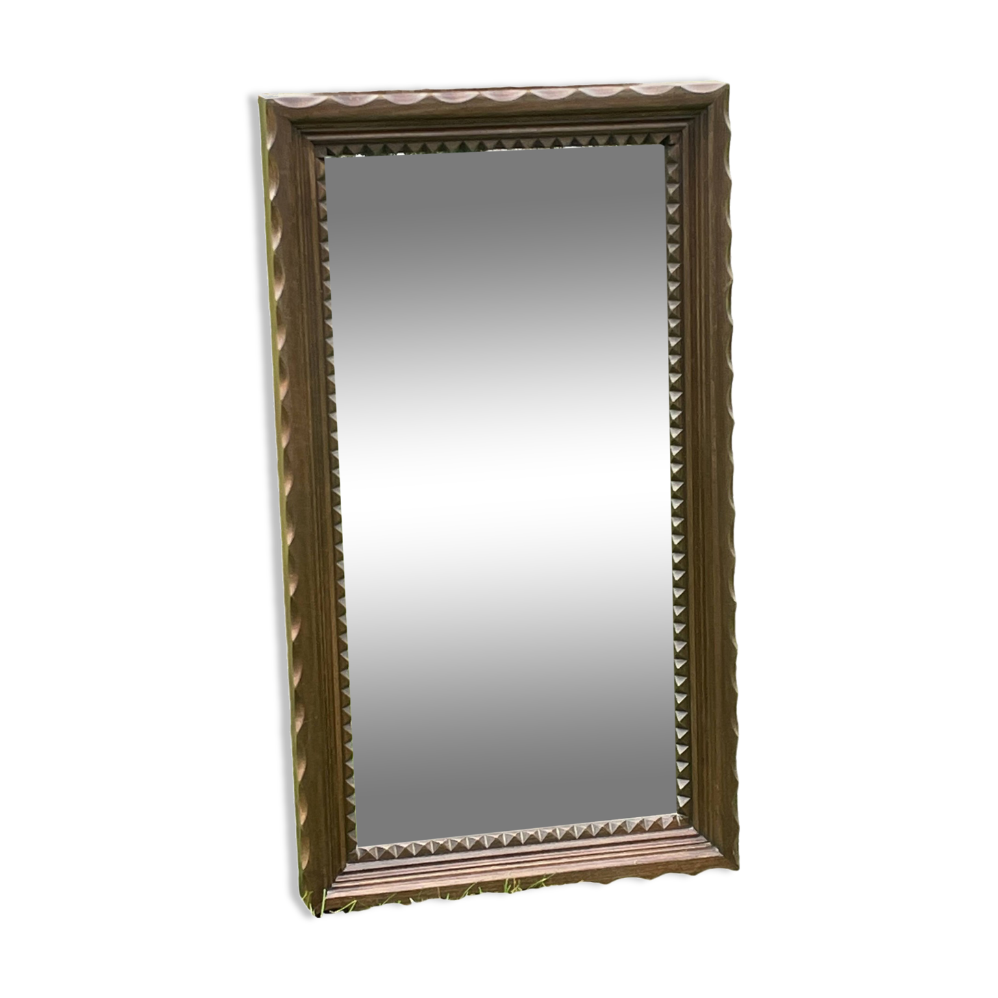 Rustic mirror called brutalist, molded carved natural wood