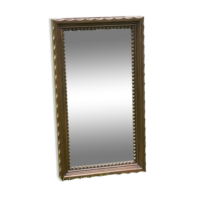 Miroir rustique dit brutaliste, bois naturel sculpté mouluré