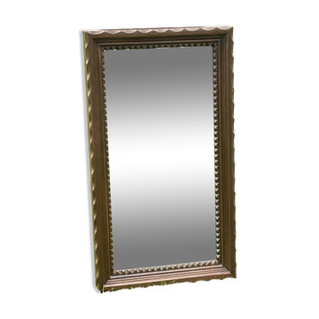 Miroir rustique dit brutaliste, bois naturel sculpté mouluré
