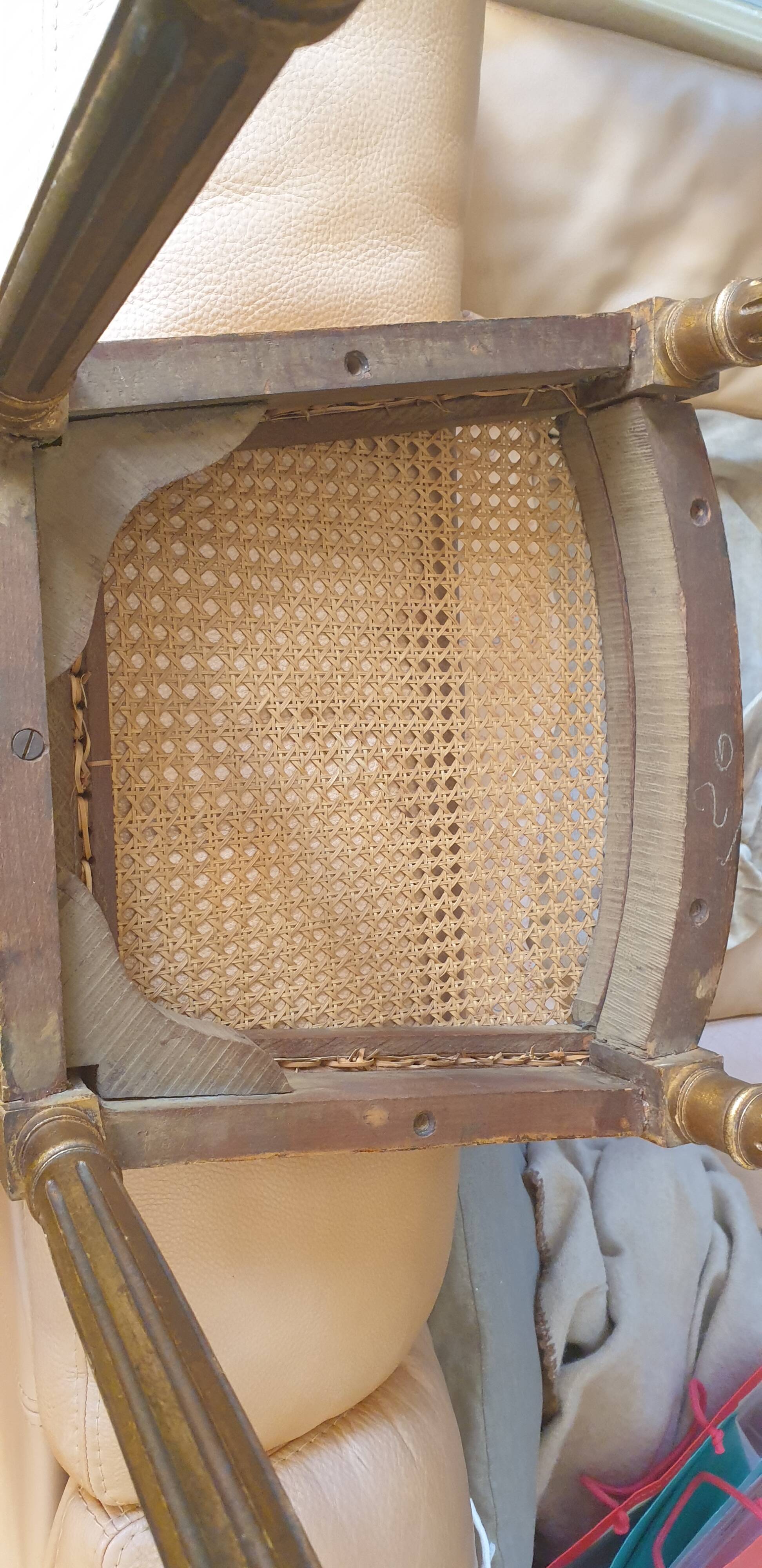 Pair of Louis XVI caned chairs with carved gilded wood.