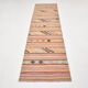 3x0 Blush Pink & Blue Striped Vintage Kilim Runner, Rugs For Bohemian Entry