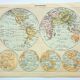 Antique engraving 1898, World map, map, globe, plane • Lithograph, original illustration