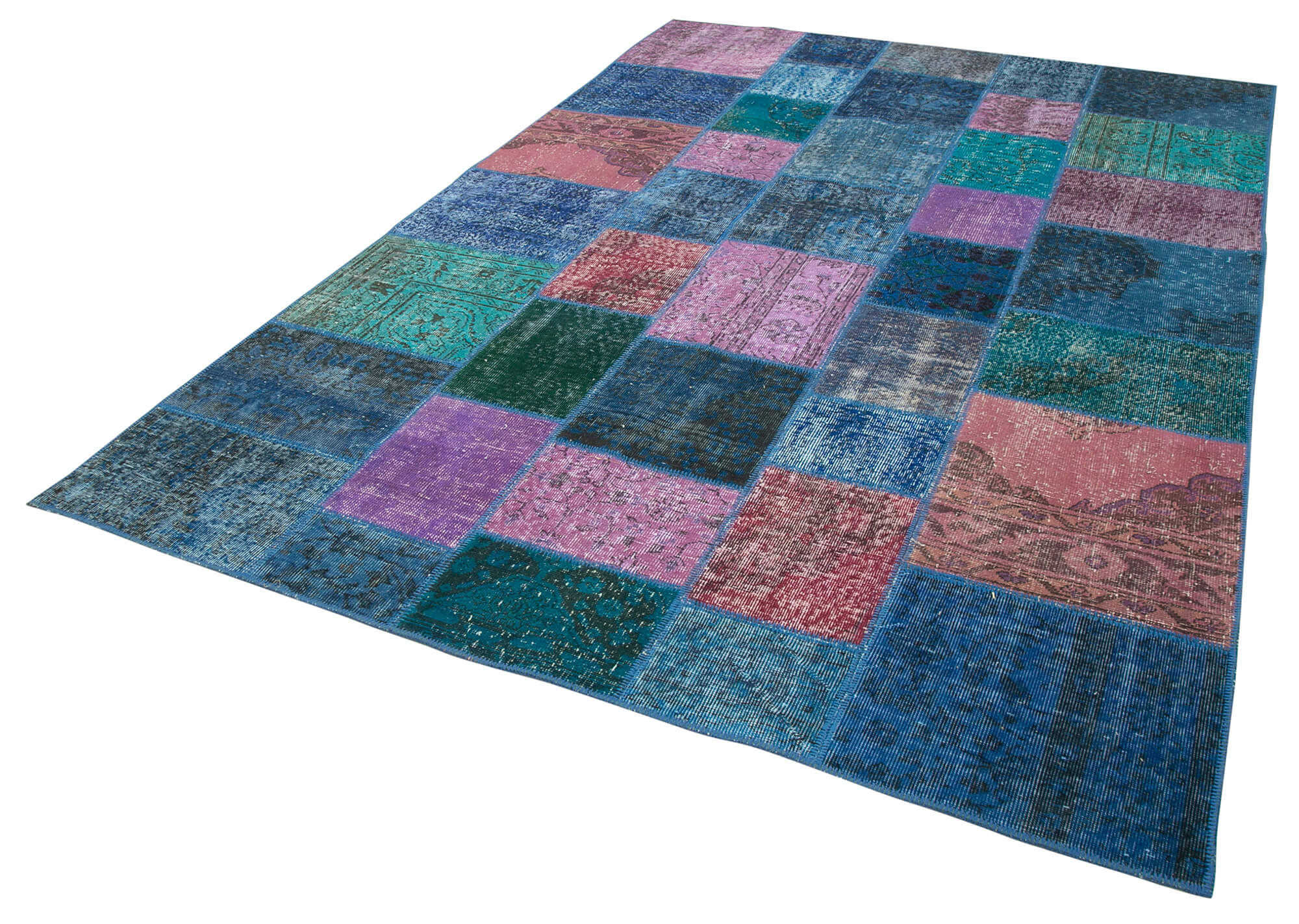 Hand-knotted anatolian 202 cm x 300 cm blue patchwork rug