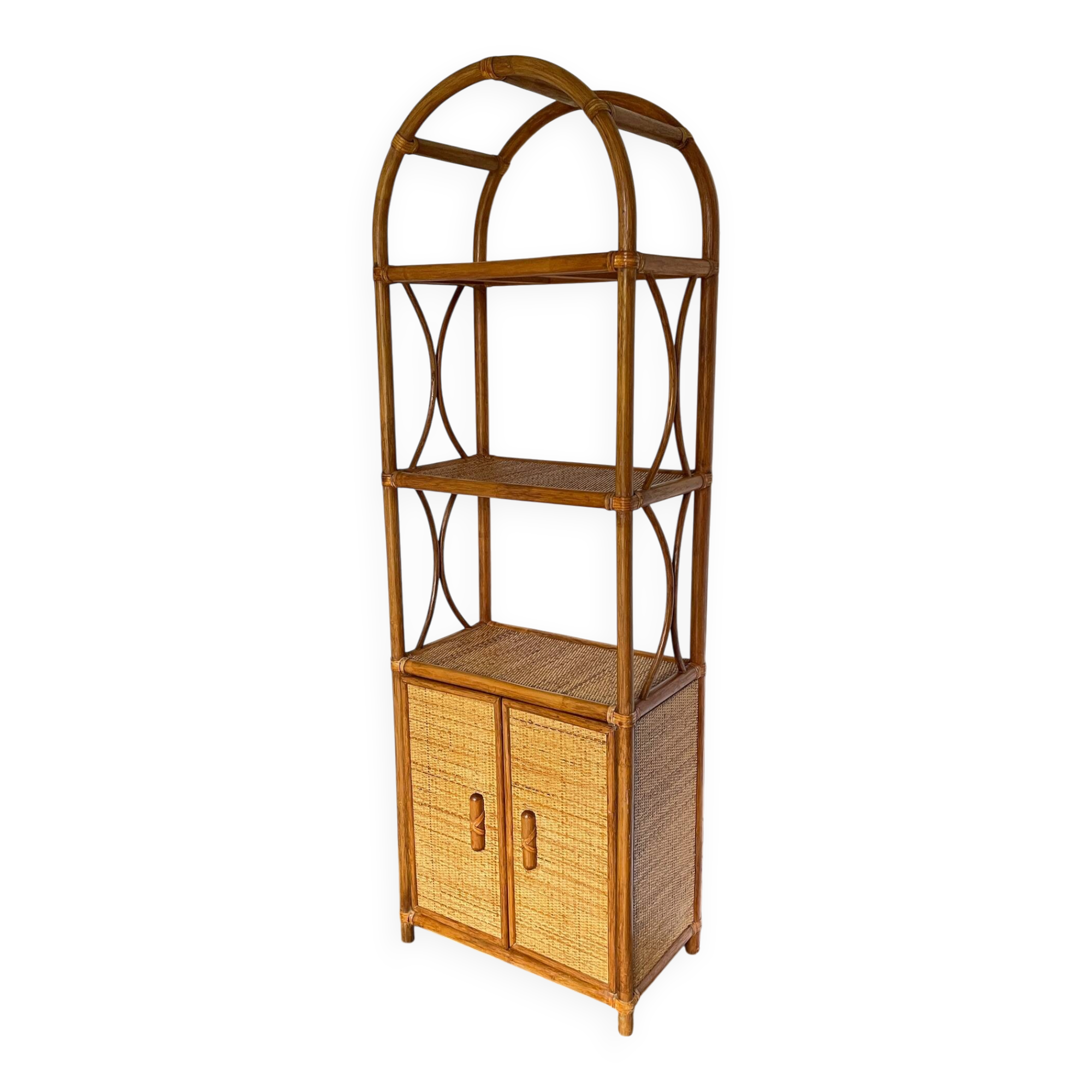 VINTAGE Bamboo Wicker Shelf