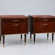Set of 2 vintage design nightstands with brass details