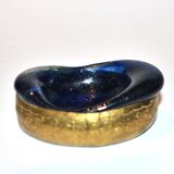Iran ashtray bowl in iranian cobalt blue bubble glass and engraved brass