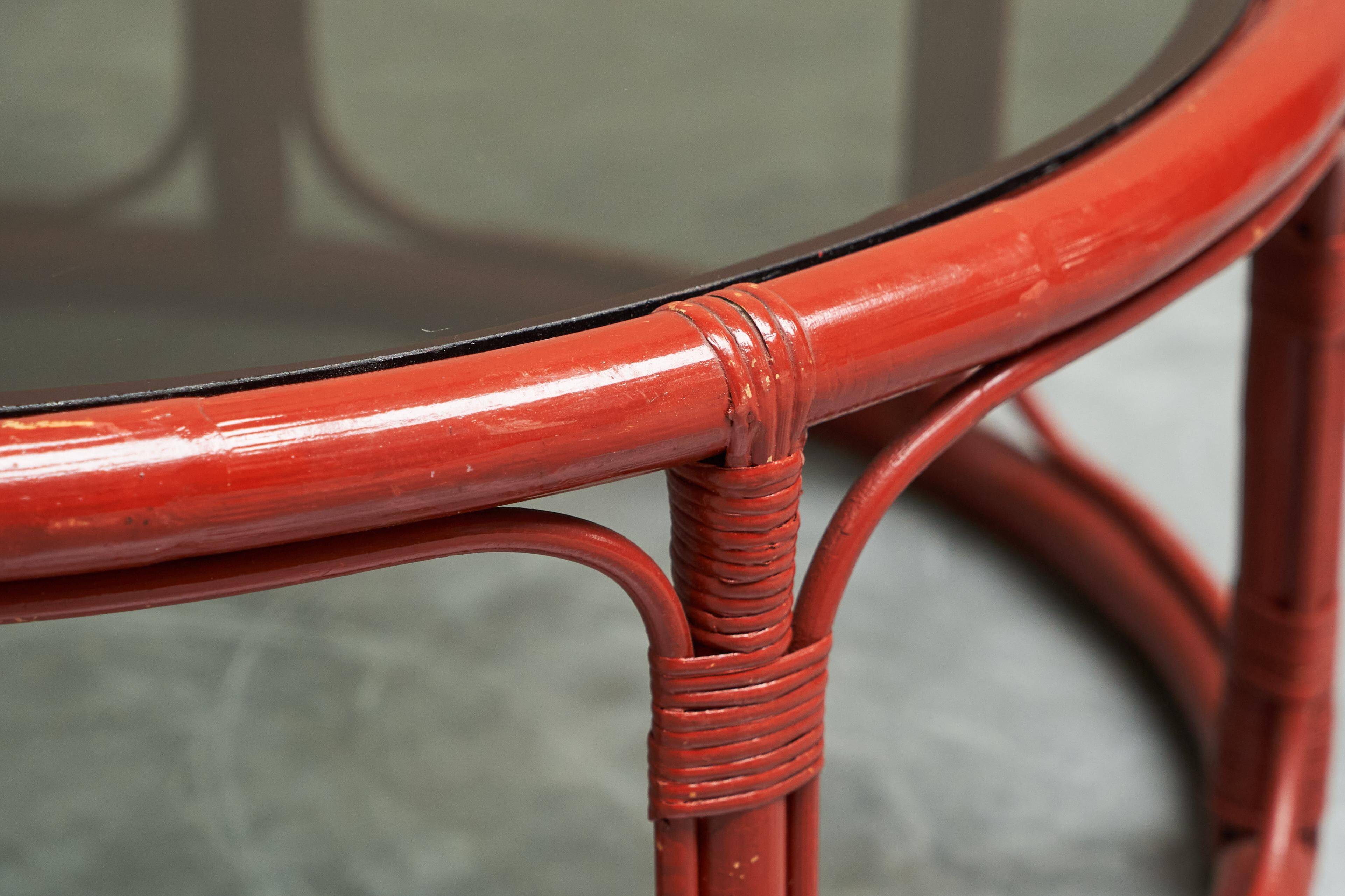 "Blood of Ox" coffee table in lacquered bamboo and glass, 20th century