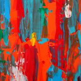 Abstract Red, Orange and Blue original painting on stretched canvas