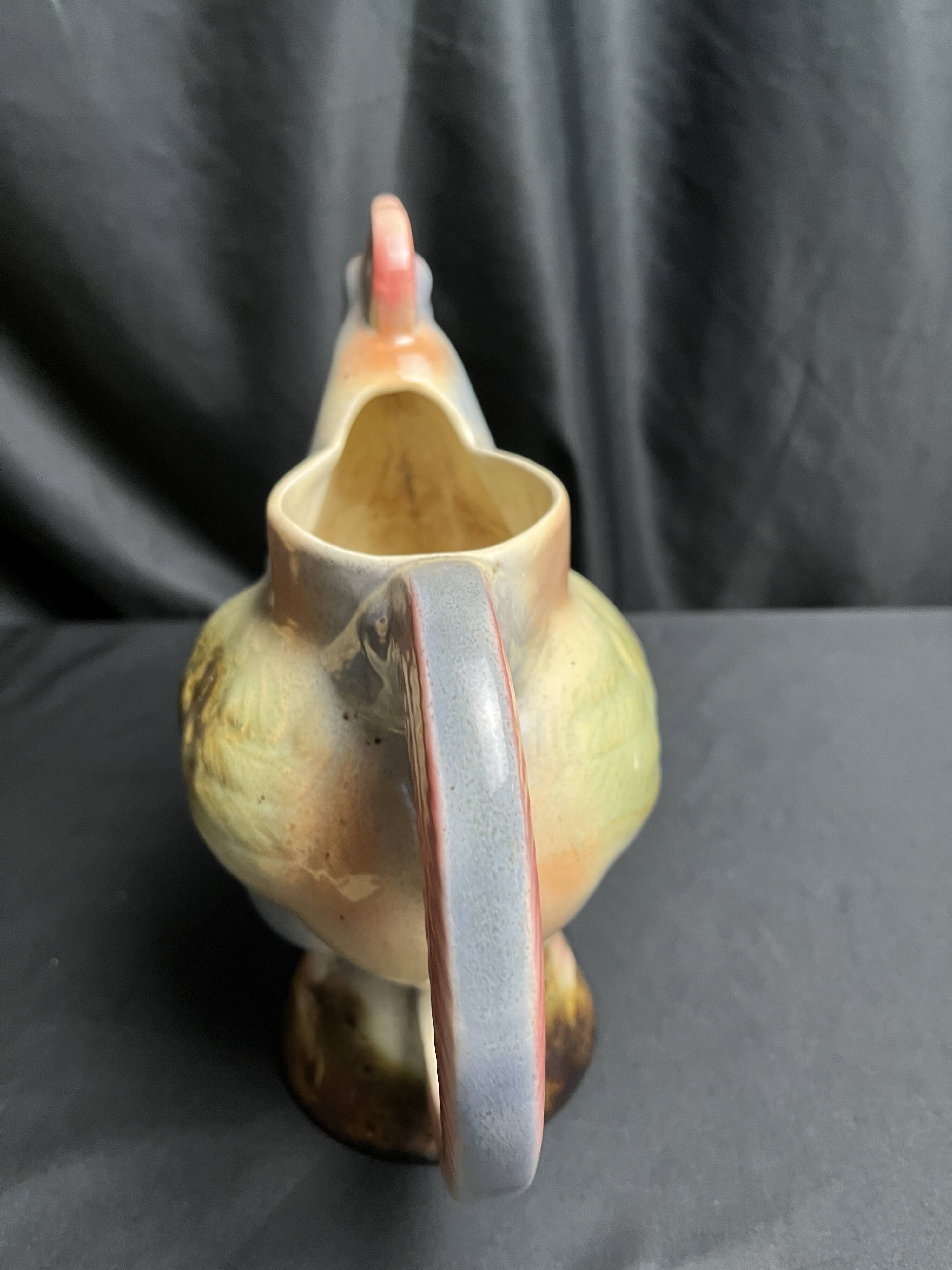 Polychrome earthenware rooster pitcher, 20th century