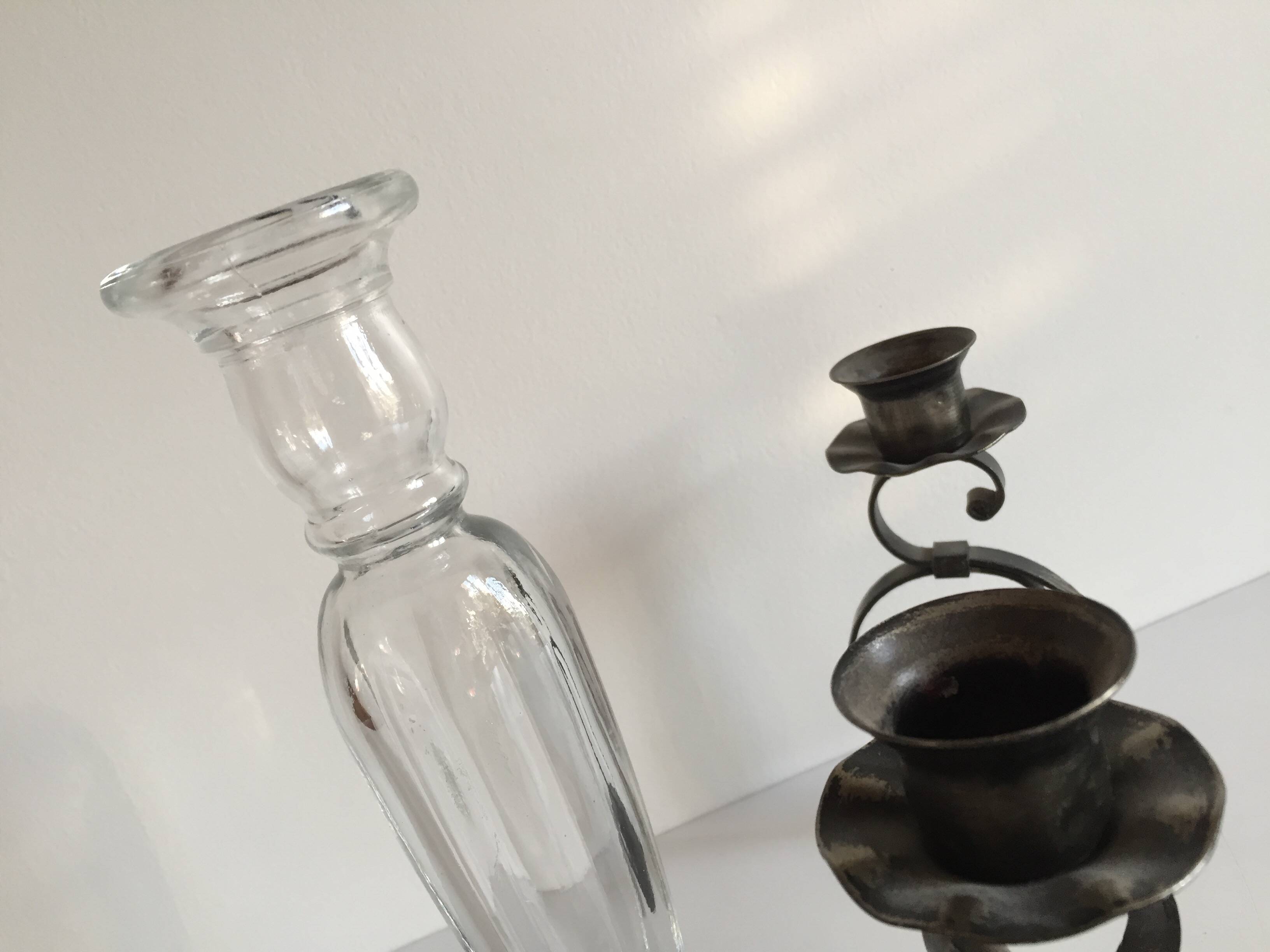 Bougeoirs verre et métal vintage