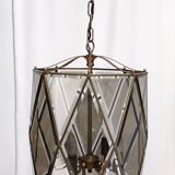 Vintage handmande octagonal glass and brass pendant lantern, Italy