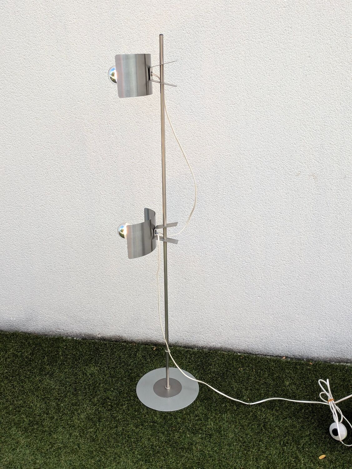 Lampadaire vintage métal brossé – années 70 – style Disderot / Reggian
