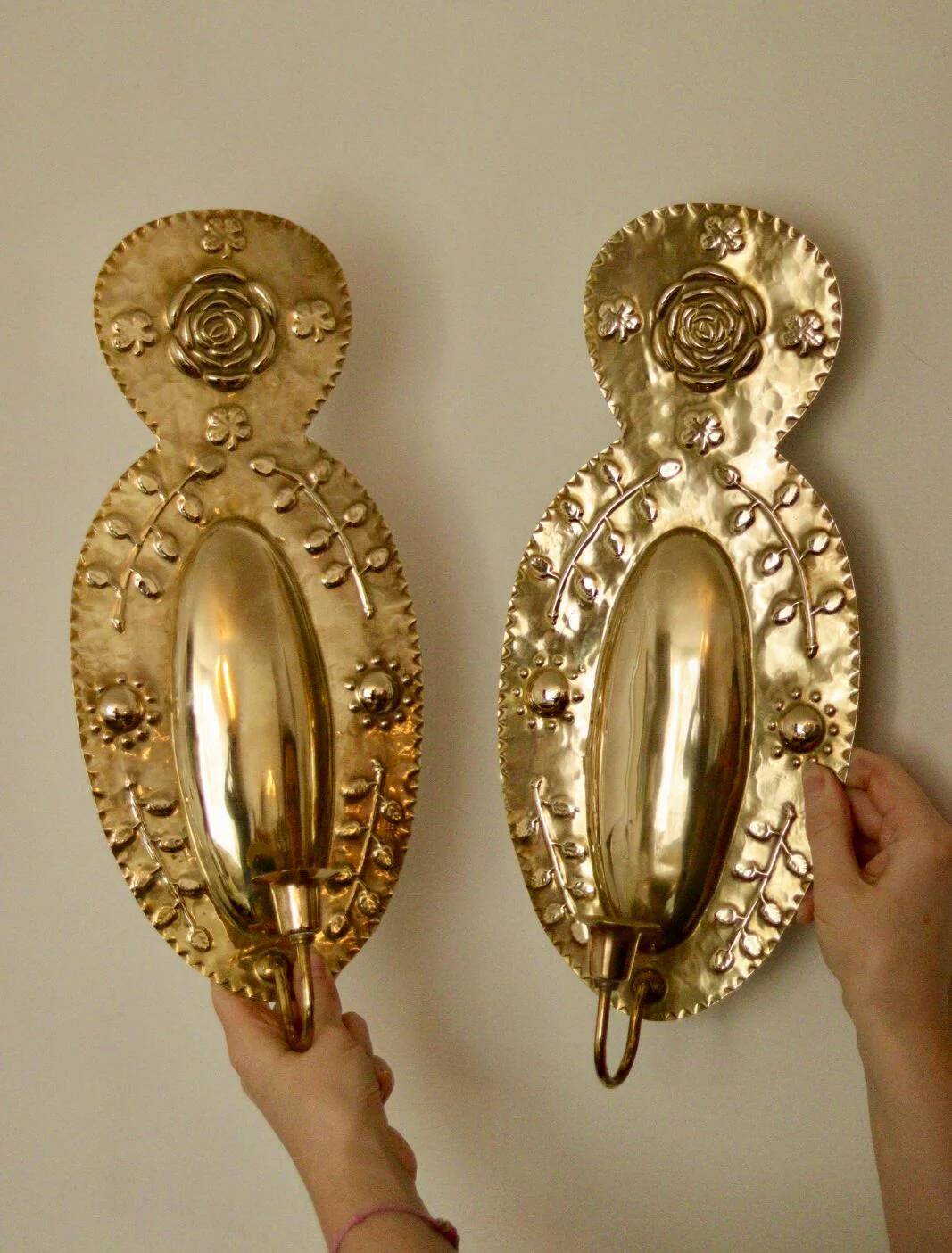 Pair of large mid-century Swedish brass sconces