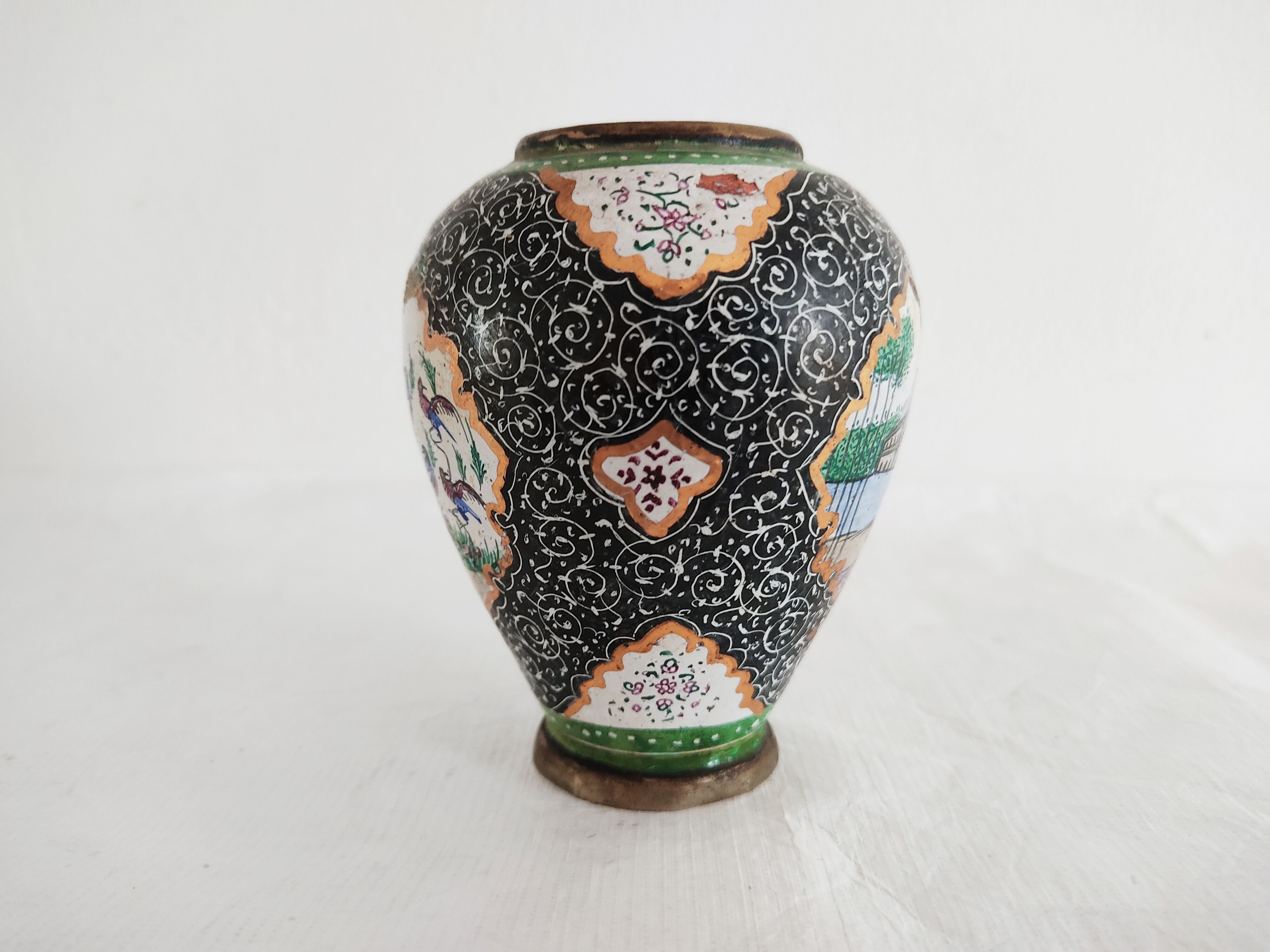 Small copper vase enamelled Persian decoration, circa 1940