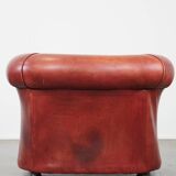 Cowhide Leather English Chesterfield Club Chair in a Light Red Tone