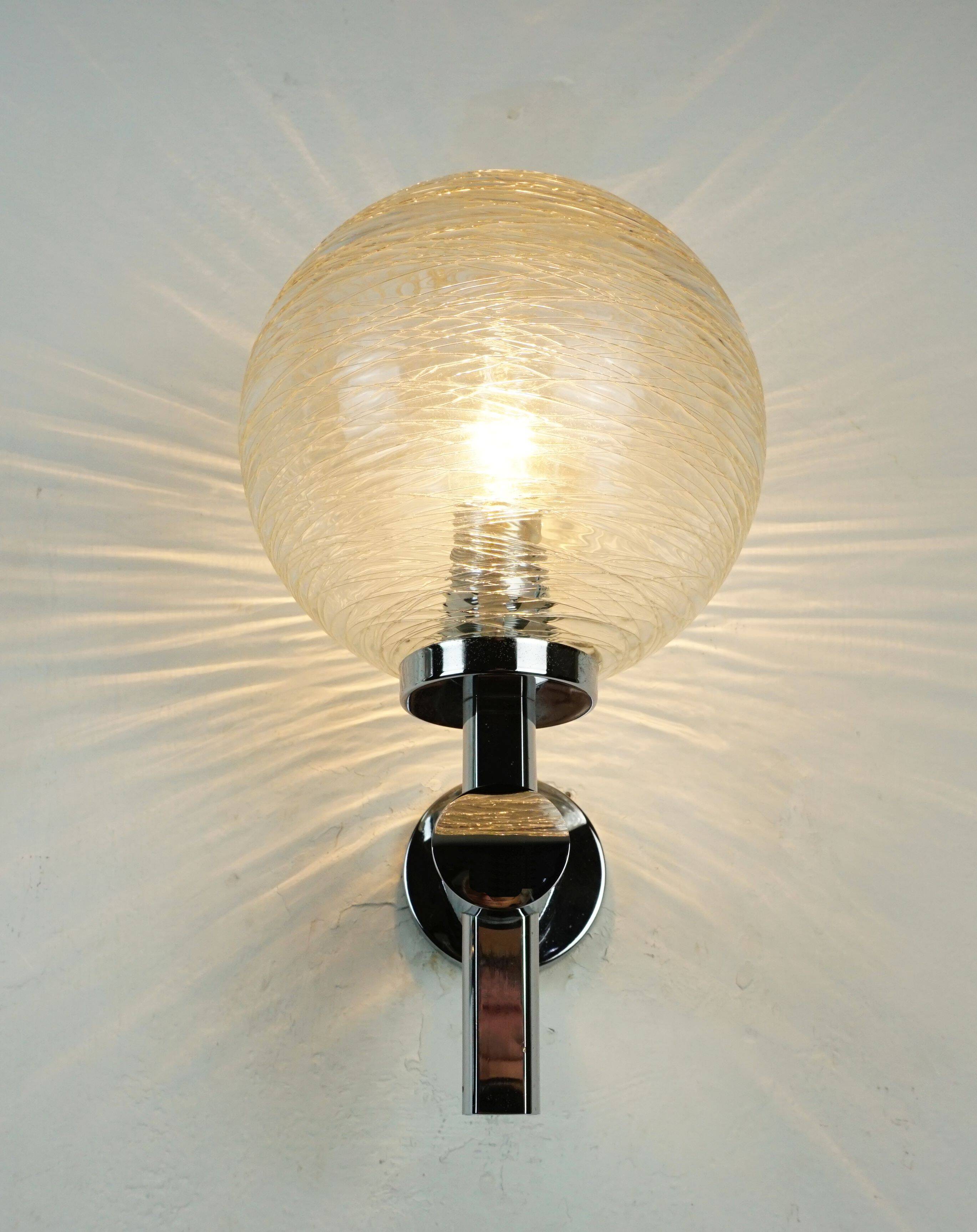 Pair of vintage wall lights structured glass and chrome 1970/80
