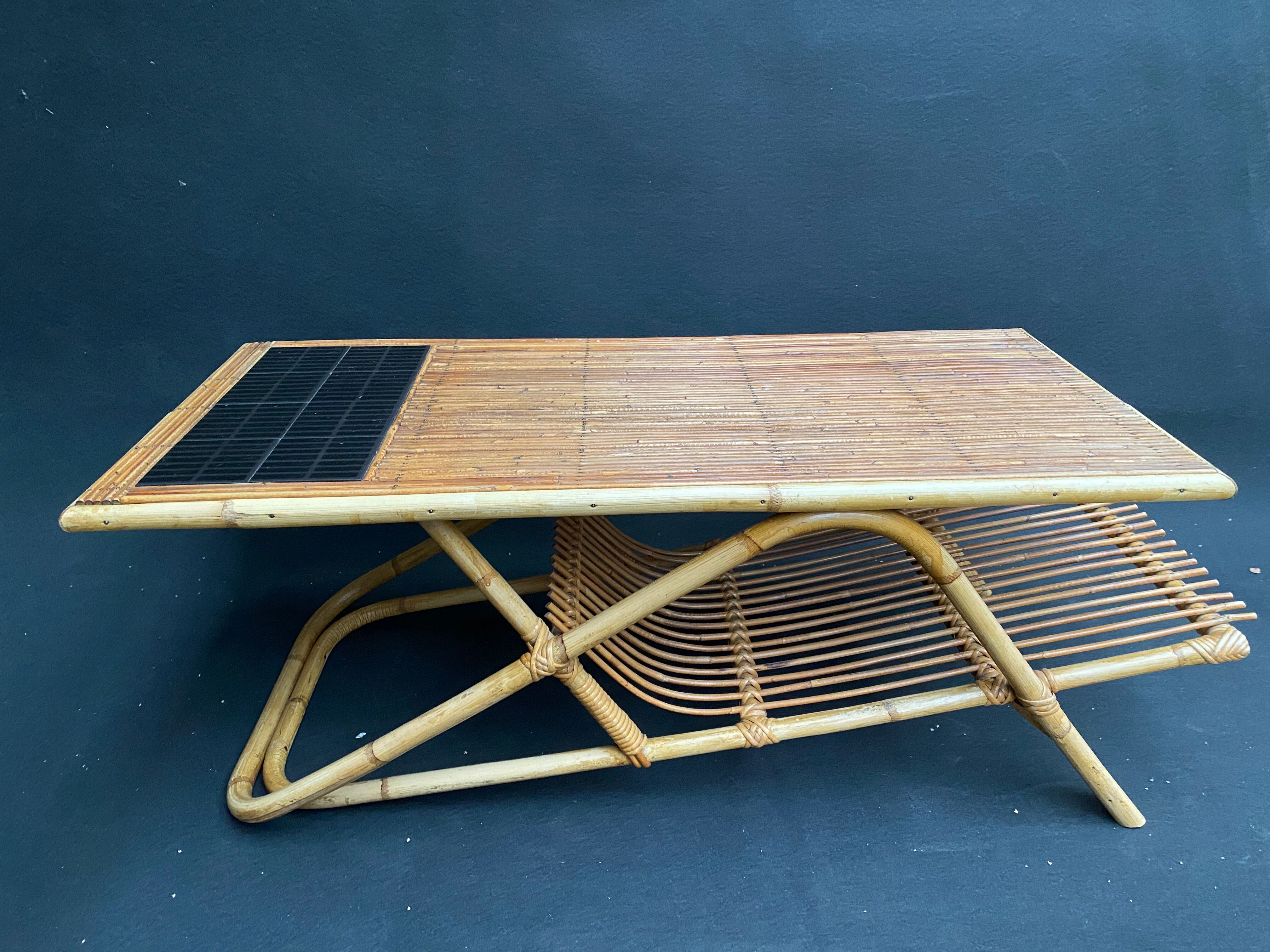 Rattan and ceramic coffee table