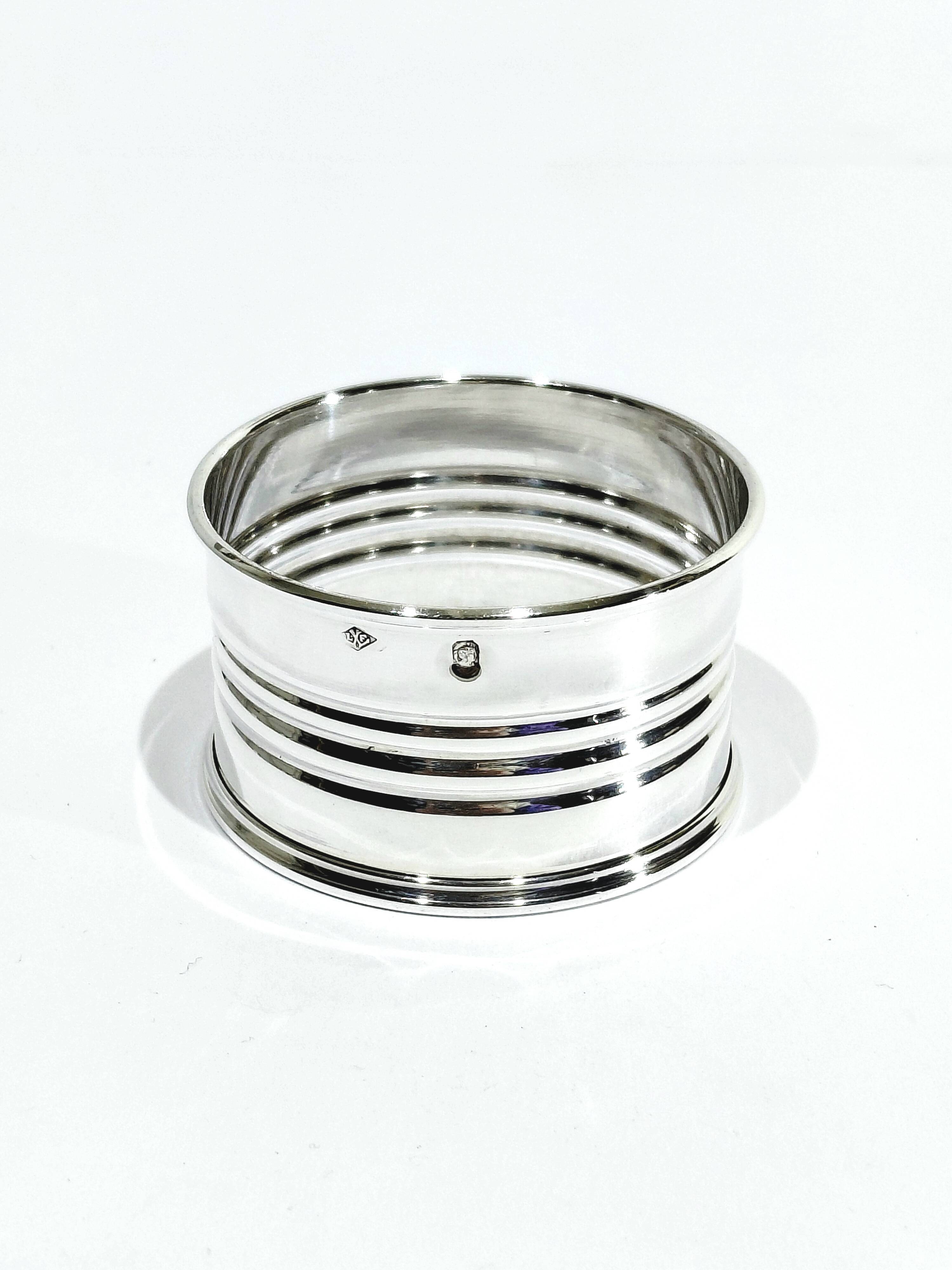 Round Silver Napkin Ring with Striped Decoration