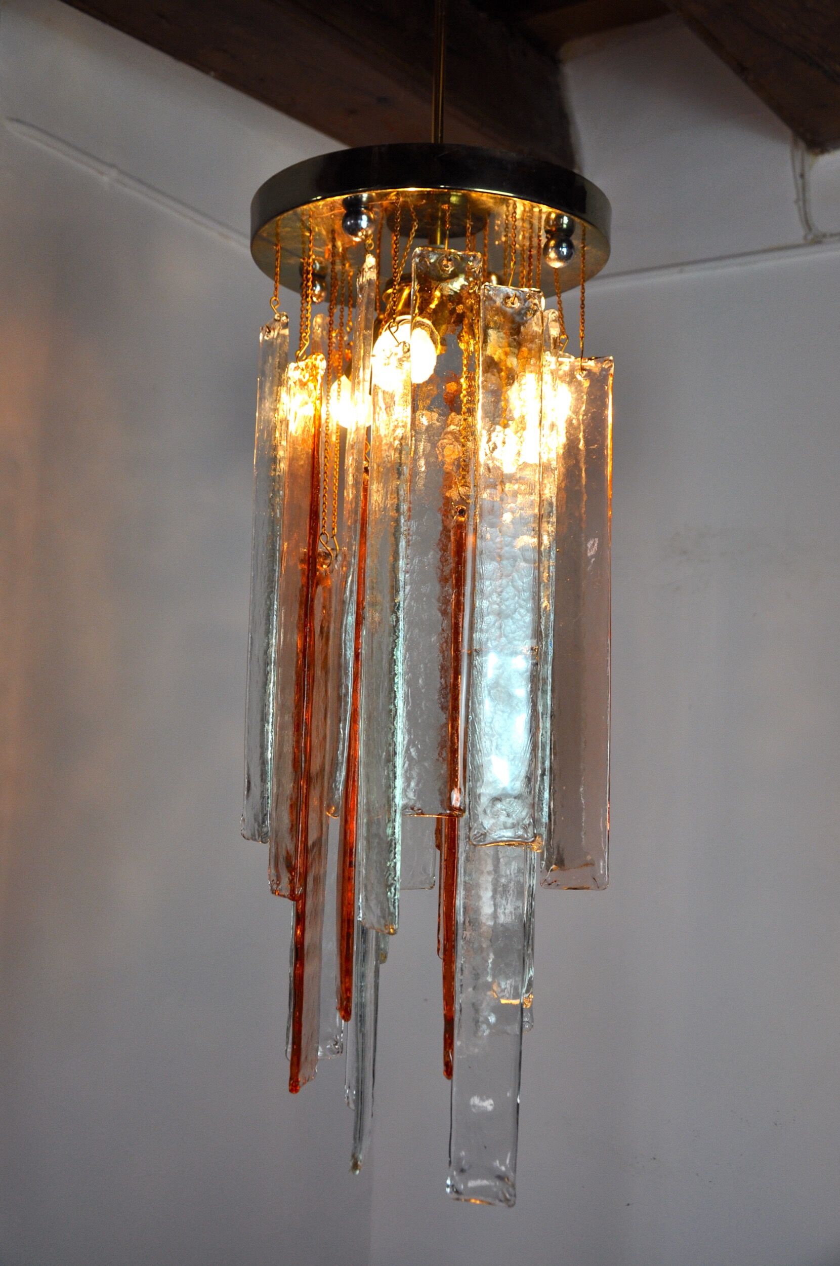 Poliarte chandelier by albano poli, pink and transparent murano glass, italy, 1970