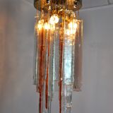 Poliarte chandelier by albano poli, pink and transparent murano glass, italy, 1970