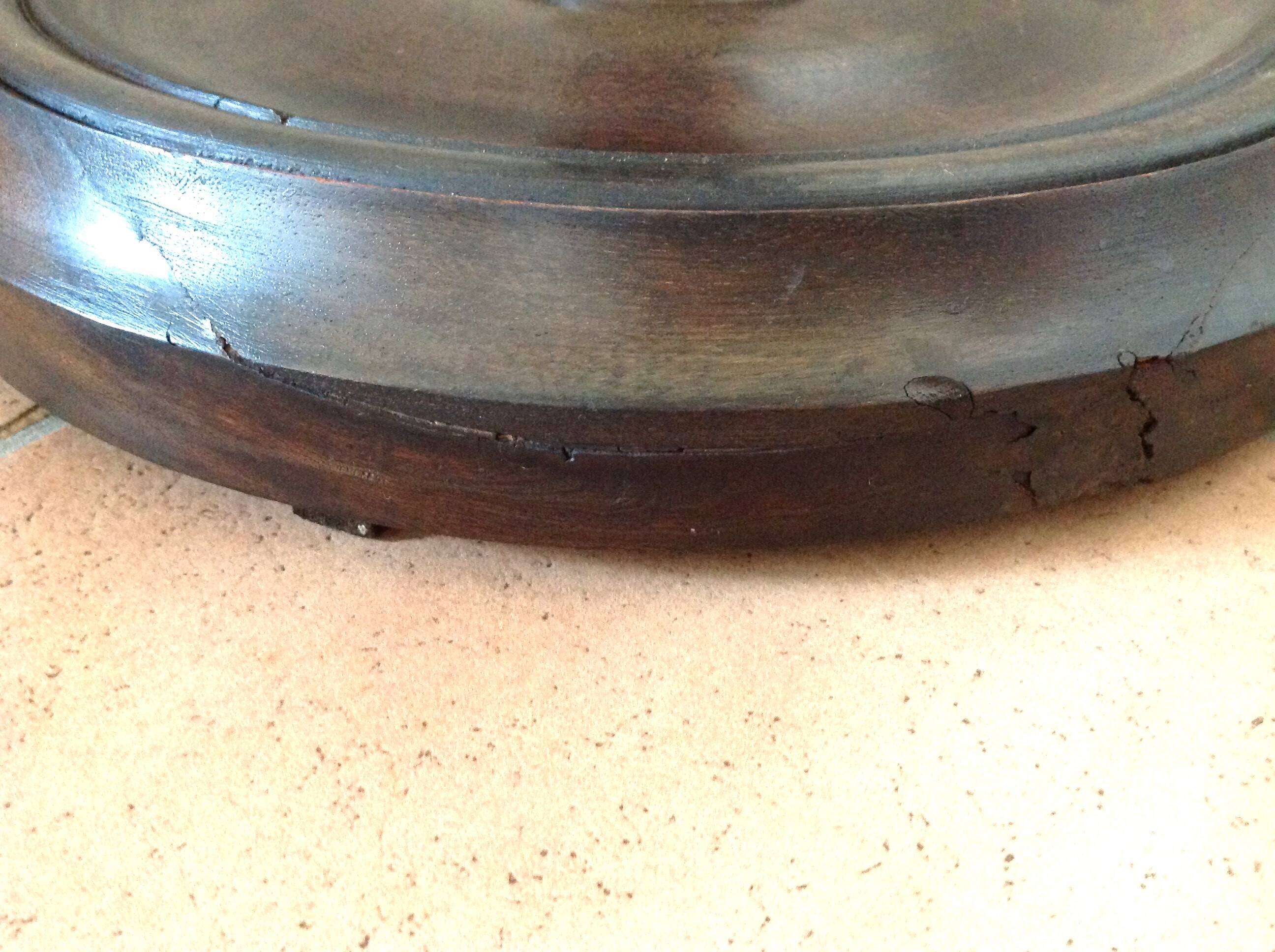 Wooden floor lamp turned in the spirit of Charles Dudouyt / art deco style