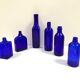 Set of 6 cobalt blue glass pharmacy bottles