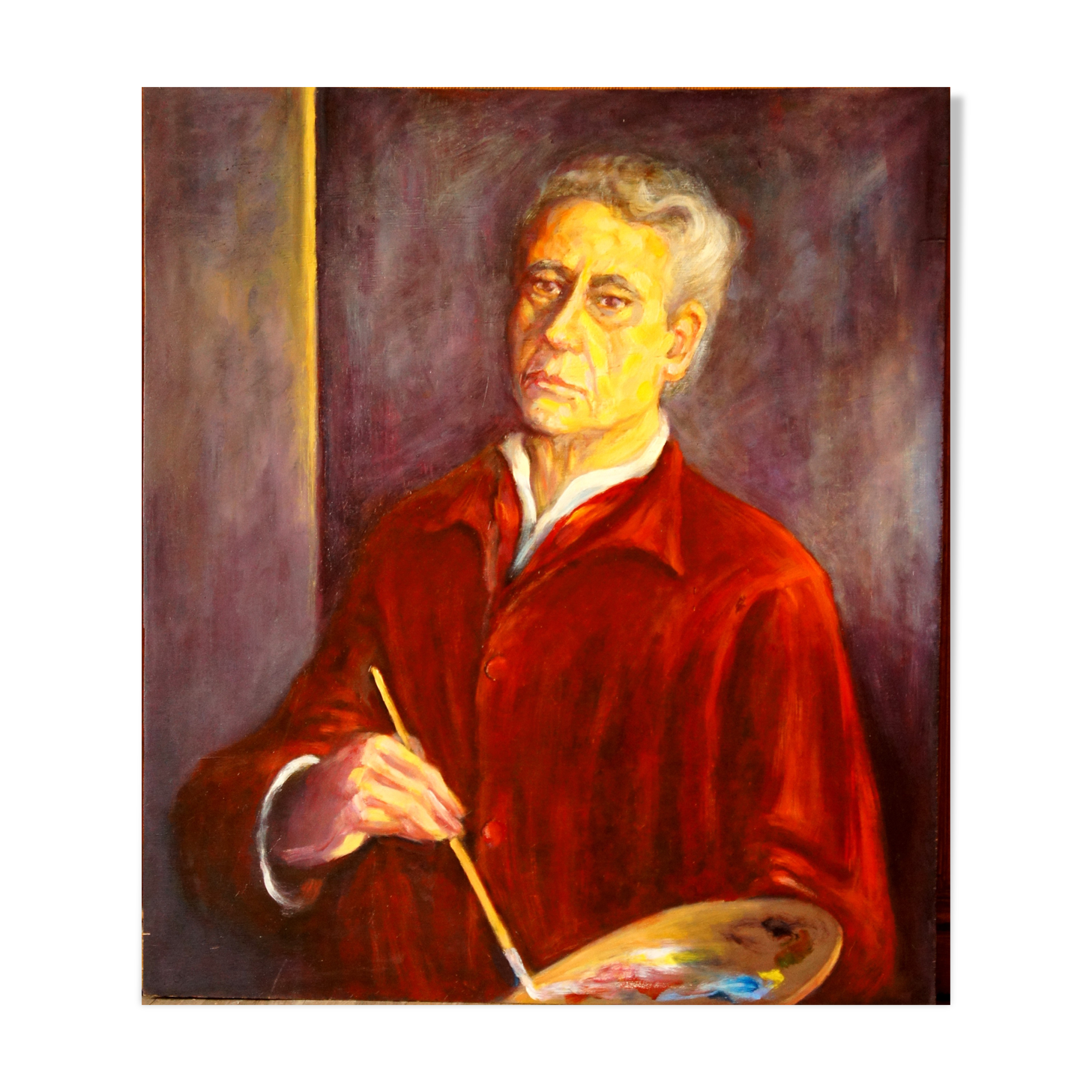 Oil on wood self-portrait of an artist
