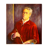 Oil on wood self-portrait of an artist