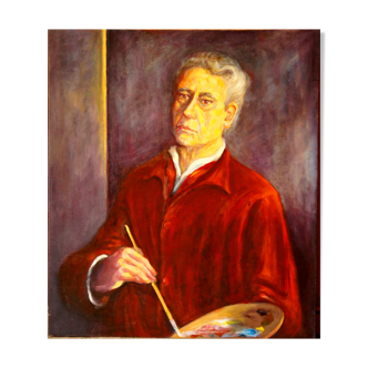 Oil on wood self-portrait of an artist